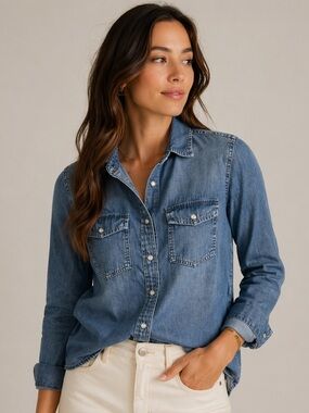 J.Crew Chambray Denim Button Down Shirt Classic Spring Layer Coastal Capsule